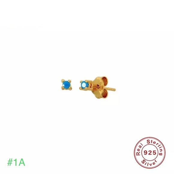 COPY - 1 pair 925 Sterling Turquoise Teal Gold Studs Hoops Hinges Pin Earrings - Picture 13 of 16